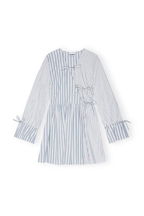 GANNI F9597 BLUE STRIPE COTTON MINI WRAP KJOLE EGRET